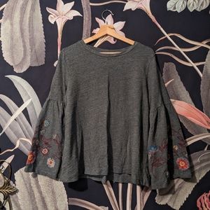Embroidered Bell Sleeve Sweater